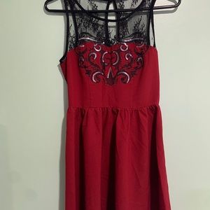 Red and Black Lace Dress